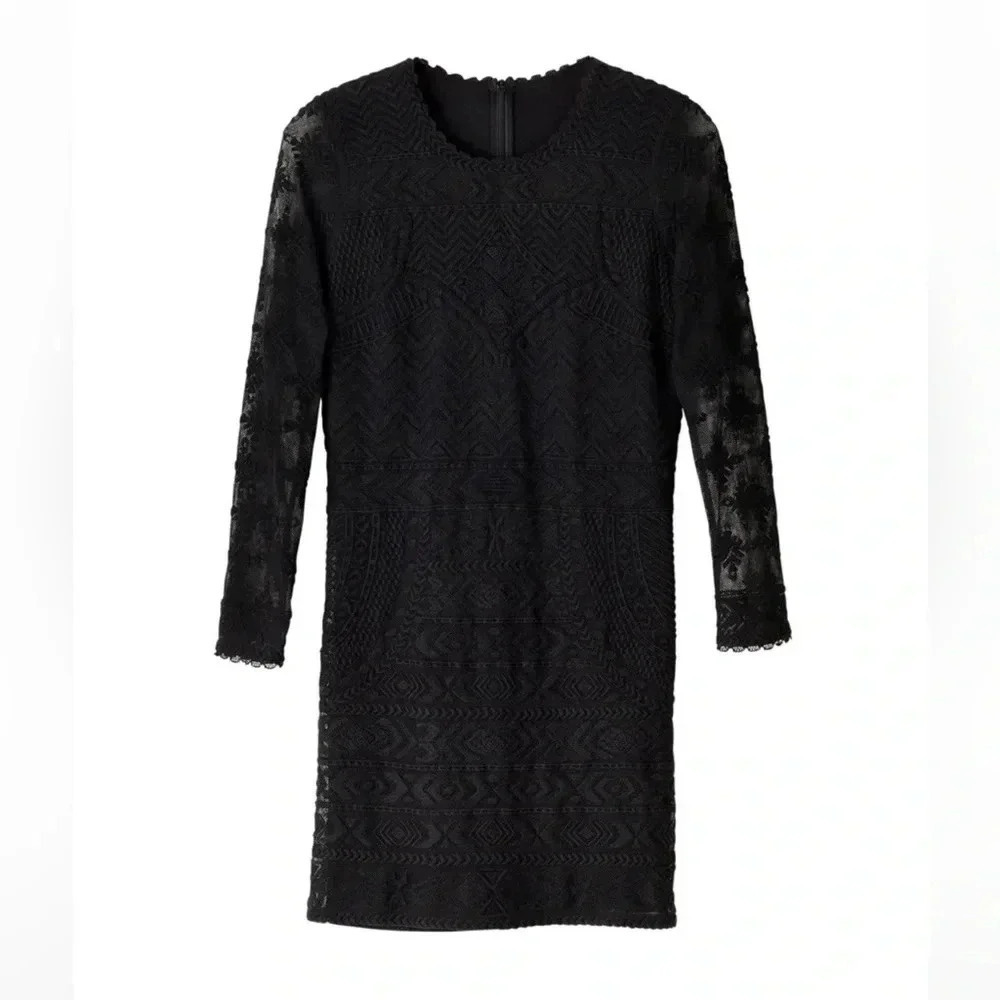 Isabel Marant Pour H&M Gatsby Embroidered Long Sleeve Black Shift dress